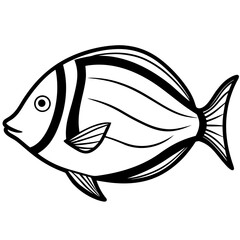 Simple Black Outline Surgeonfish Vector Drawing Isolated on White
