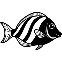 Simple Black Outline Surgeonfish Vector Drawing Isolated on White