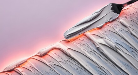 Textured painting application with palette knife creating abstract art