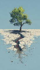Lonely tree damaged ground
