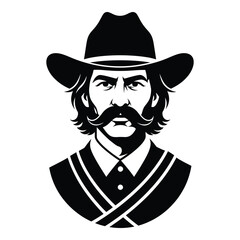 Rugged cowboy portrait emblem featuring iconic mustache and western hat for americana designs silhouette