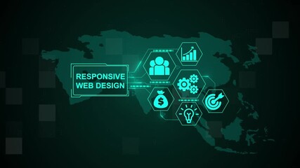 Responsive Web Design, Hologram Futuristic Interface Concept. Business, Technology, Internet and network concept. Digital world map technology background. - Powered by Adobe