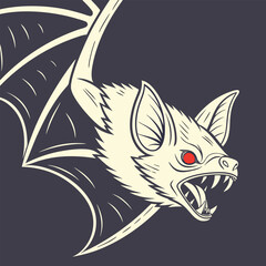Creepy vampire bat face vector illustration with sharp fangs. Perfect for stickers, Halloween posters, and scary seasonal projects. Editable vector design.