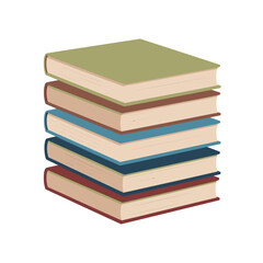 Stack of colorful hardcover books on a white background