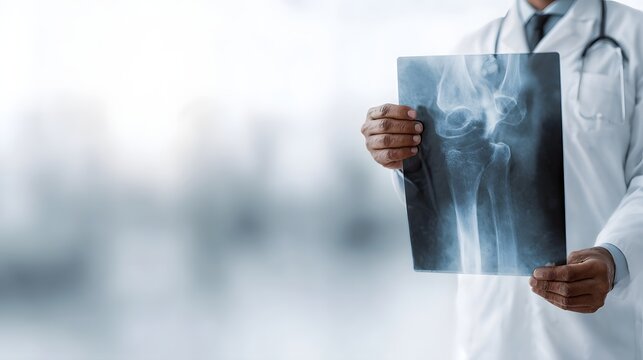 Doctor examining X ray of a human joint showcasing medical diagnostics and bone structure