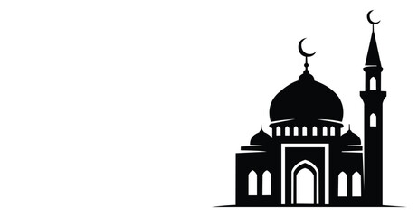 Black silhouette of a mosque isolated on white background