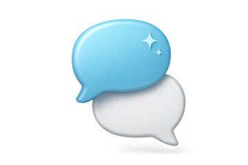 Glossy 3D speech bubbles overlapping, isolated on transparent background