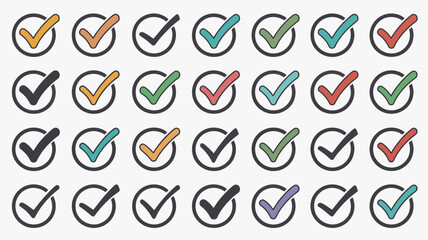 Collection of colorful checkmarks inside circles on a white background