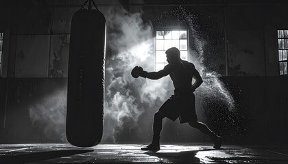 Boxer practicing in a dusty gym