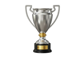 Silver trophy cup isolated on transparent background, award for winning a competition or championship, victory prize