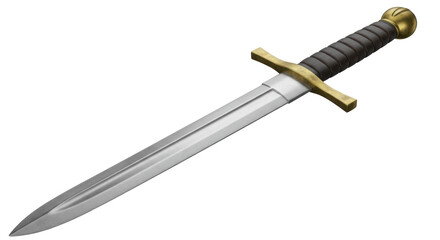 Medieval arming sword isolated on transparent background, single-handed weapon with straight blade and cruciform hilt for historical reenactment