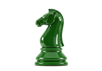 Green knight chess piece isolated, a glossy and vibrant game piece for strategy and intellectual pursuits PNG