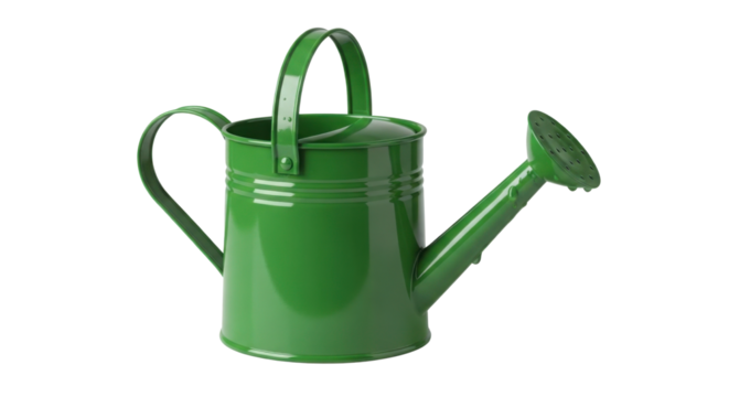 Green watering can for gardening isolated PNG with Transparent Background