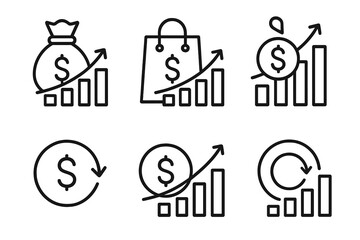 Return on investment web icons in line style, capital growth, sales increase, dividend payout, ROI, profit rising, financial collection symbols, vector illustration set with transparent background