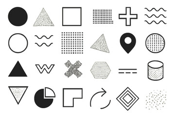 Set of geometric shapes Memphis design retro elements for web vintage advertisement commercial banner poster leaflet billboard sale creative collection trendy shapes design