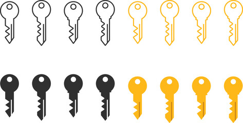 key icon set. Line and bold style. Access symbol. password or security sign