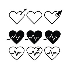 Heartbeat And Heart Icons With Various Designs pulse