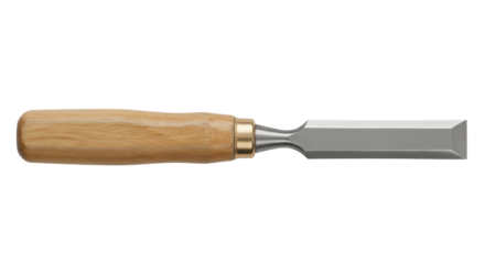 Chisel tool with wooden handle for woodworking isolated PNG with Transparent Background