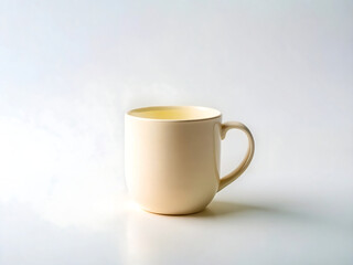 Obraz premium A simple, lightcolored ceramic mug with a handle, isolated on a white background, perfect for morning coffee or tea