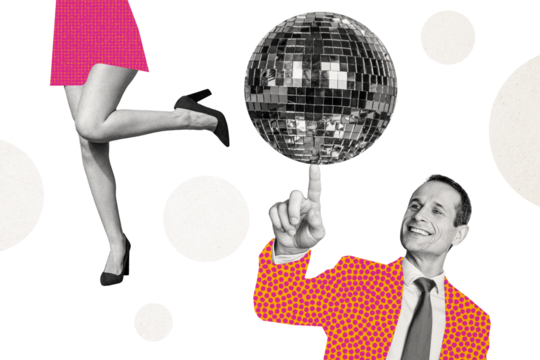 Composite photo collage of happy man female sexy legs dance weekend party disco ball touch occasion relax isolated on painted background