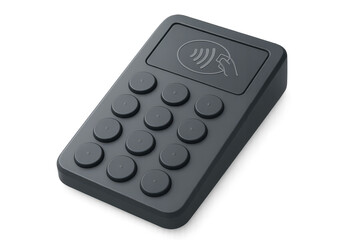 Modern gray contactless payment terminal isolated on transparent background