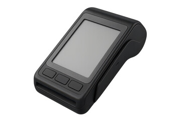 Black payment terminal with blank screen isolated on transparent background