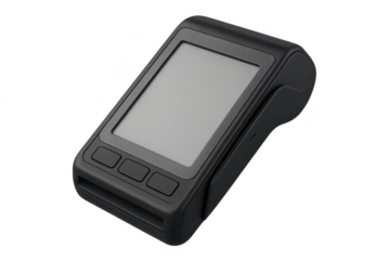 Black payment terminal with blank screen isolated on transparent background