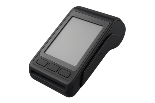 Black payment terminal with blank screen isolated on transparent background - Powered by Adobe