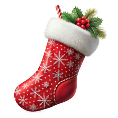 Christmas stocking with candy cane isolated on transparent background