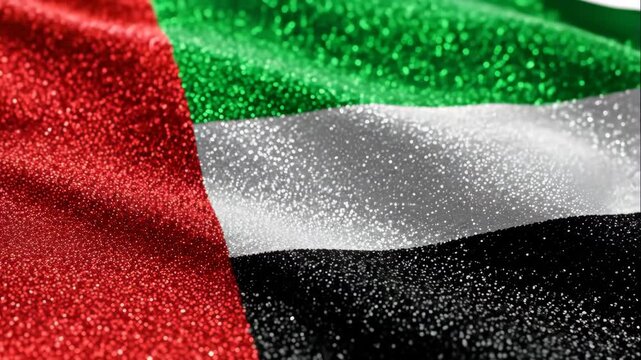 Glittering United Arab Emirates Flag Wallpaper - A sparkling and shimmering close-up of the United Arab Emirates flag, with vibrant red, green, white, and black colors.