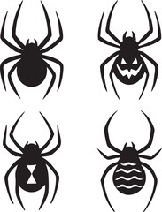 Stylized spiders with unique abdomen symbols