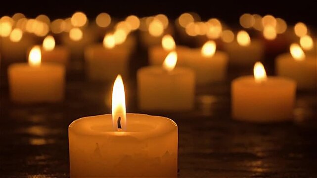 Candles burning brightly during a vigil in the night