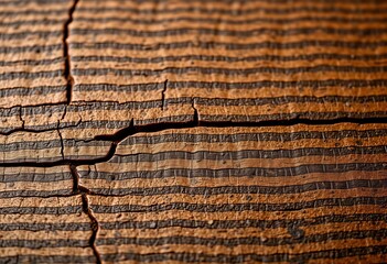 Close-up of deeply textured wood with a distinct check pattern,  dark,  repeating