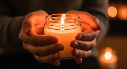 Warm Candlelight Held in Gentle Hands, Soft Glow, Serene Moment