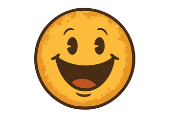 Vintage retro happy smiley face emoji with open mouth expressing positive humor and joy, smiling icon vector illustration with transparent background, classic cheerful emoticon design
