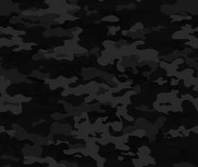 
Black camouflage background, dark gray seamless pattern