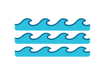 Water waves of ocean, sea, river, or swimming pool with simple flat color graphic style, blue cyan outlines, vector cartoon illustration, seamless wave border design