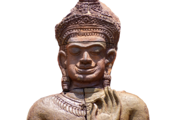 Gold Thai buddhist statue isolated on white representing zen and spiritual peace