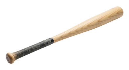 Wooden baseball bat with black grip for sports equipment isolated PNG with Transparent Background