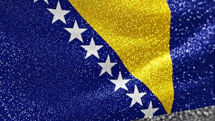 Glittering Bosnia and Herzegovina Flag - The video showcases a close-up of the Bosnia and Herzegovina flag, video with a sparkling, glittering effect.