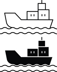 Obraz premium Cargo Ship Icon – Container Vessel Shipping Transport Symbol Vector and Vector Silhouette..eps