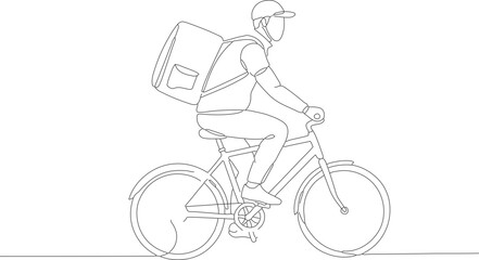 Obraz premium Minimalist Line Art Cyclist Courier Delivering Package on Bicycle Illustration