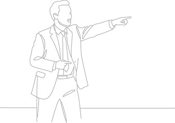 Outline Continuous Line Drawing Business Man Pointing Direction Illustration Graphic