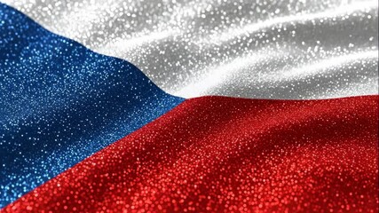 Glittering Czech Republic Flag - A close-up shot of the Czech Republic flag with a sparkling, glittery effect.