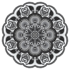 Black and white grayscale floral mandala design isolated