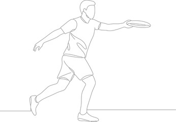 Minimalist Outline Style Throwing Frisbee Sport Activity Single Line Illustration