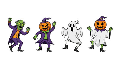 Spooky Squad: Embrace the whimsical side of Halloween with a delightful gathering of fantastical creatures and icons. A cheerful pumpkin, a ghostly apparition, and a gleeful goblin share a magical.