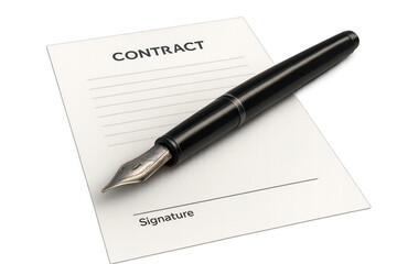 Isolated Contract Document with Pen on Transparent Background, Ready to Sign