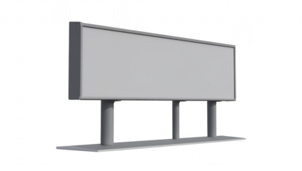 A blank advertising billboard stands prominently in an open area. casting a shadow on the ground. surrounded by a clear sky. ideal for promotional messages or announcements