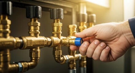 Hand turning valve, focusing on water control for plumbing. Repairing system with hand turning valve for domestic maintenance, pipes, and shutoff control.